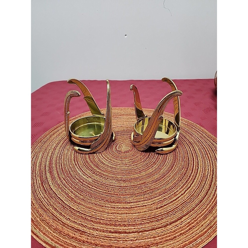 Vintage PartyLite Brass Feather Pillar Candle Holders Set Of 2 1990s Tarnishfree